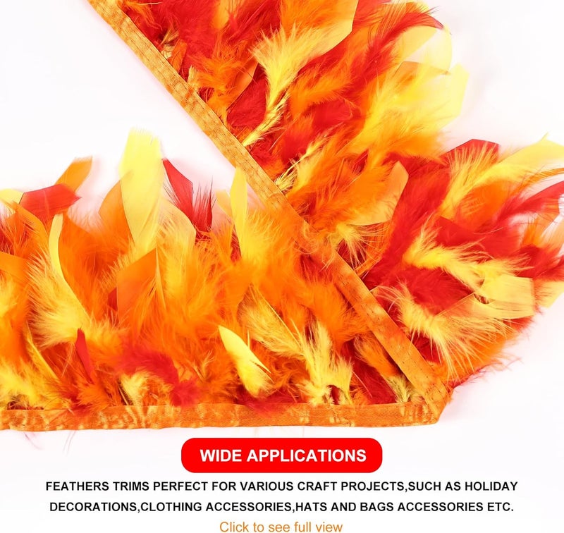 MAOFENG 2 Yards Natural Turkey Feathers Trim Sewing Fringe Fashion Dress Sewing 4-6inch for DIY Handicrafts Costumes Decoration,Red+Orange+Yellow - Image 4